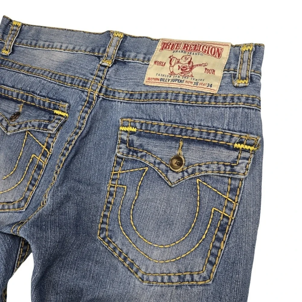 True Religion Billy Super T Distressed Jeans Blue Straight Leg USA Vintage Y2K